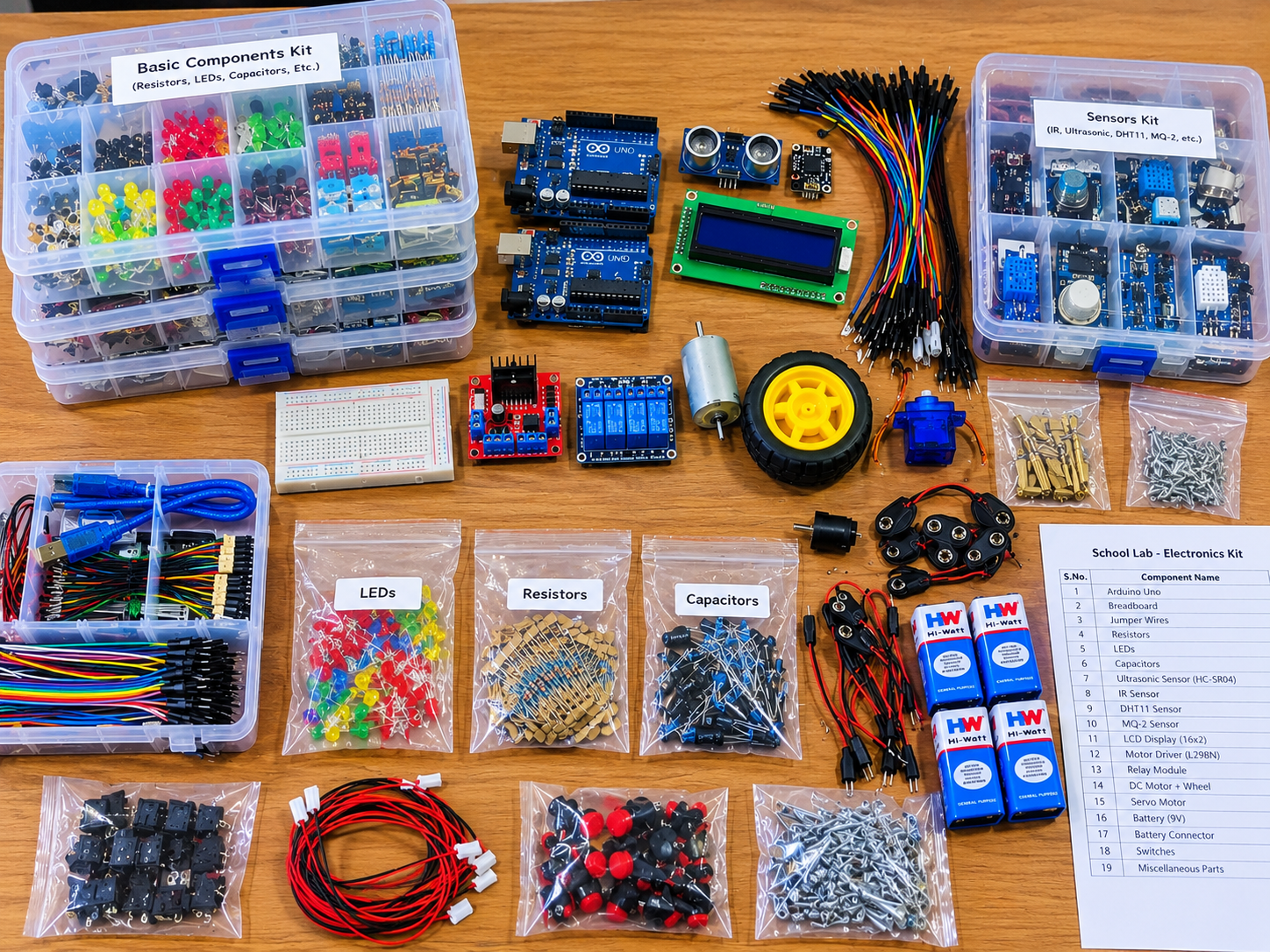 Electronics components and kit preparation for school lab