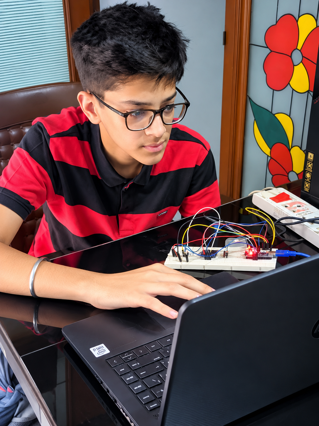 Laptop-based coding and embedded programming session