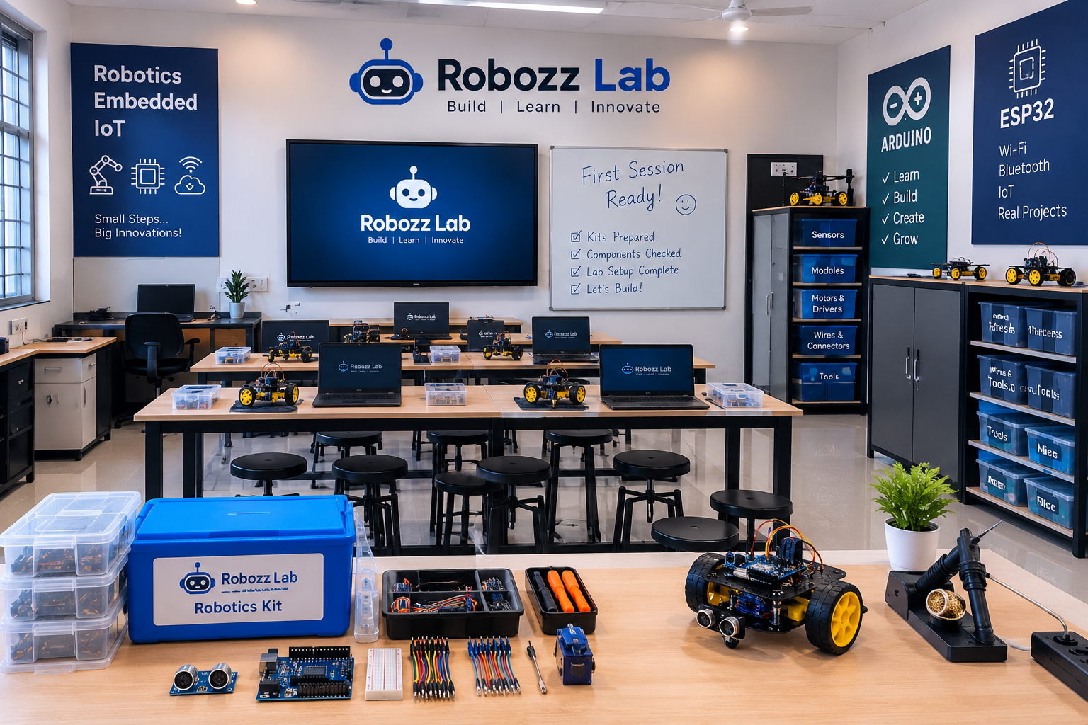 Complete robotics lab setup — ready for first session